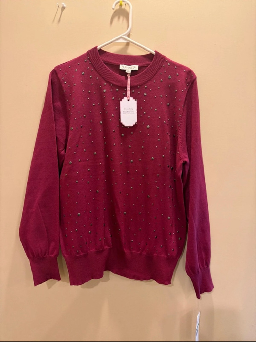 Nannette Fuchsia Sparkle Crew Neck Sweater